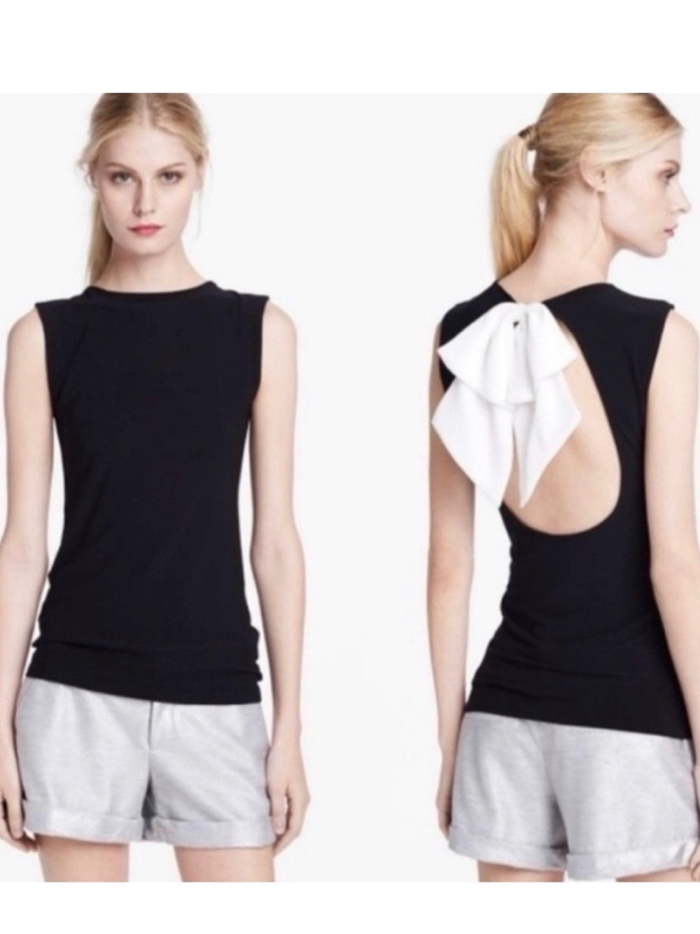 Alice + Olivia Black Sleeveless Tank with White Back Bow med